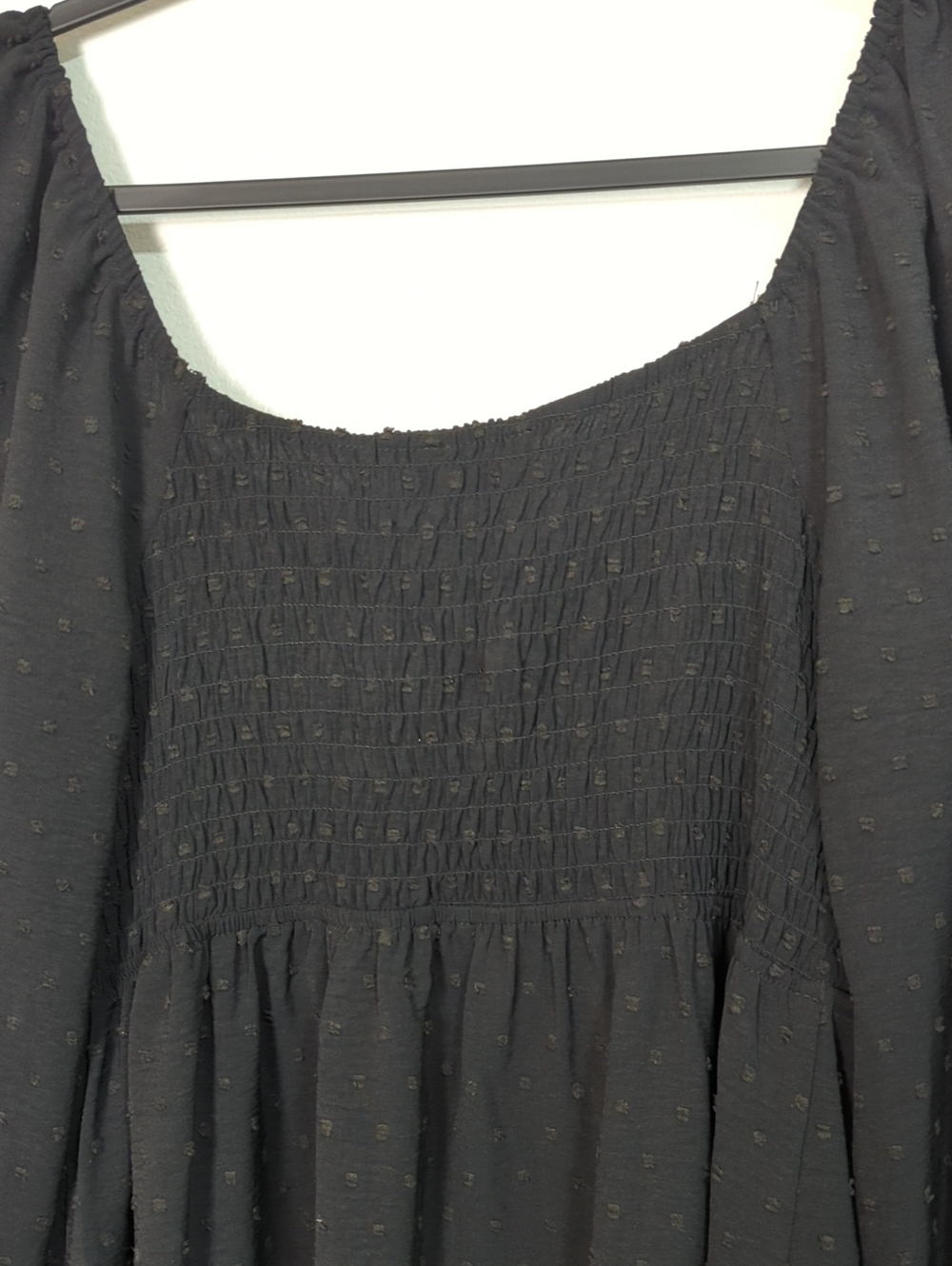 Charmed Hearts Size L Black Swiss Dot Babydoll Dress Long Sleeve Smocked Back - Picture 7 of 7